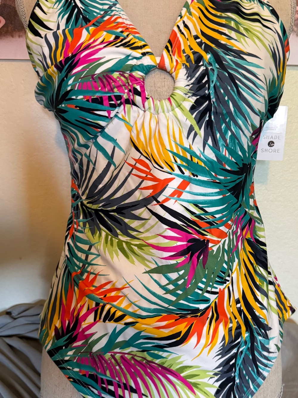 Shade & Shore Tropical Leaf One-Piece Swimsuit in Teal, Orange & Yellow
